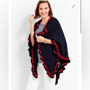 Talbots Blue Wrap with Ruffle Red Trim